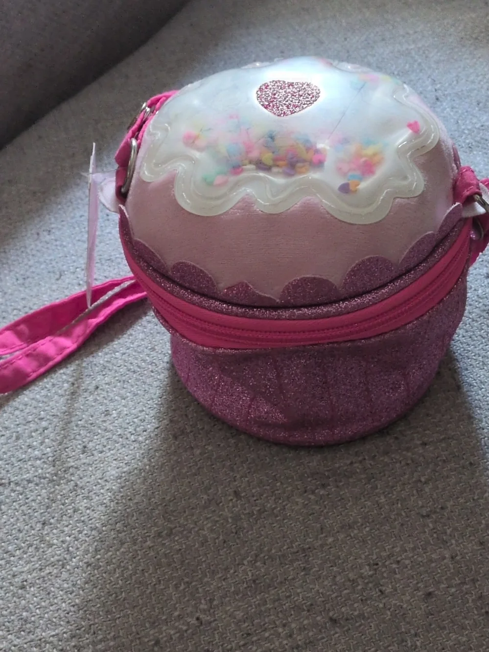 Pink Glitter Cupcake Crossbody Bag